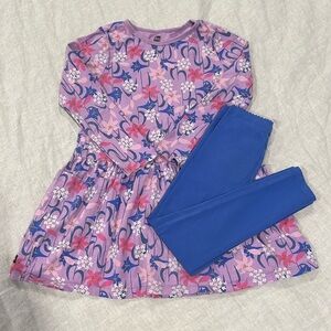 Tea Collection Girls Long Sleeve Pocket Dress (Floral)and Leggings - Size 6